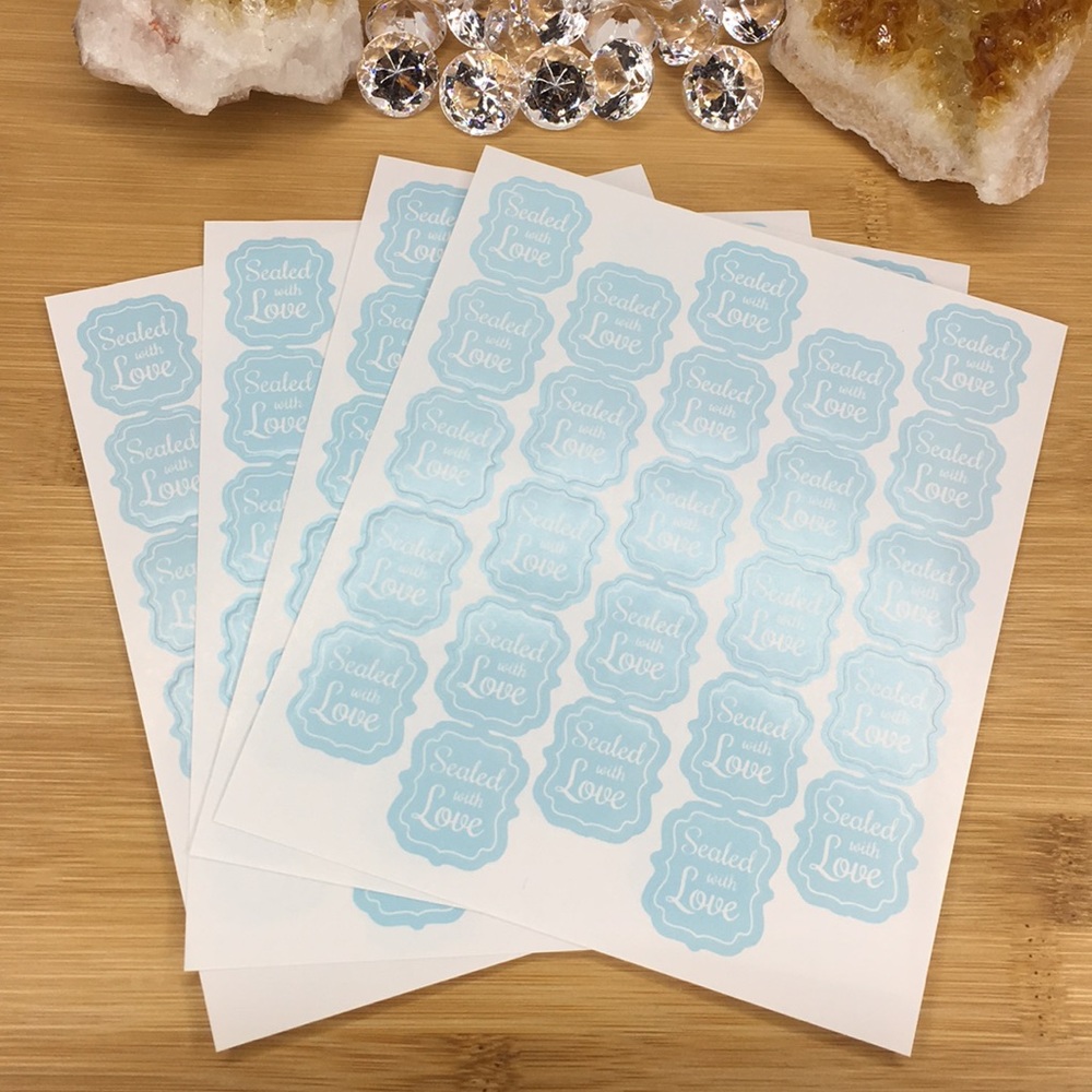 100 Blue Sealed with Love Stickers - Picture 2 of 6